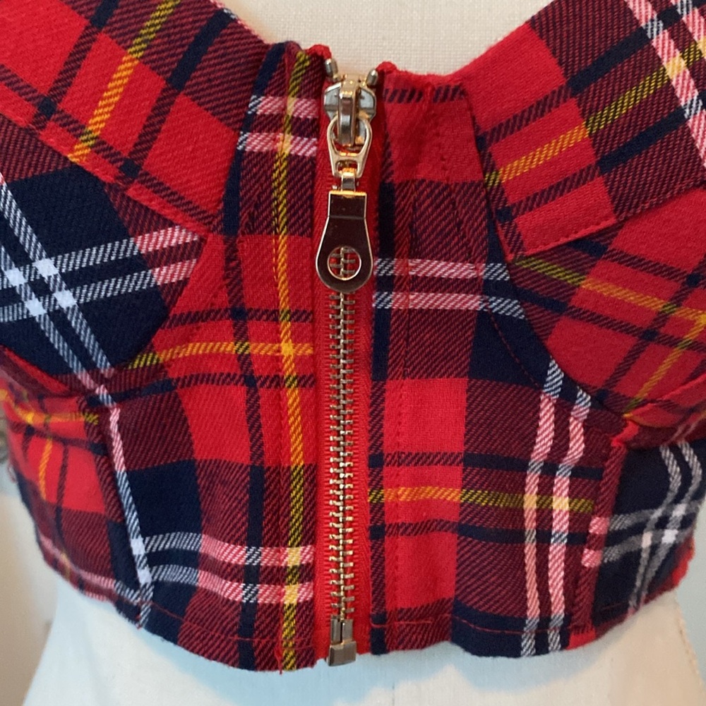 Say What? Red plaid bustier crop top, M - Picture 3 of 8